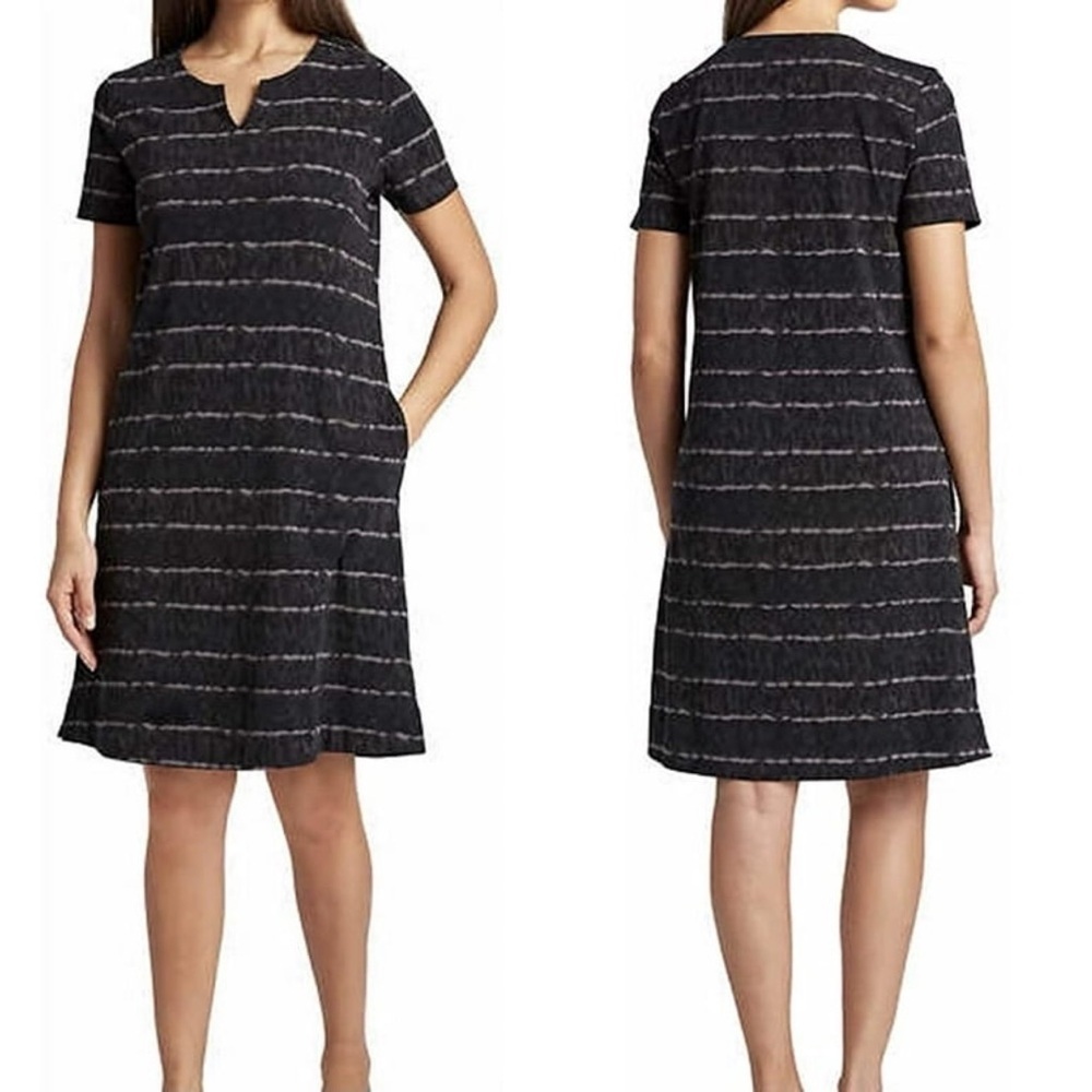 Ellen Tracy Black VNeck Relaxed Knit Pima Cotton Blend With Pockets Midi Dress